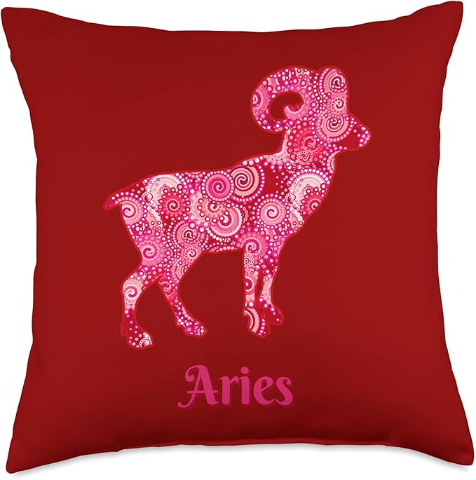 Zodiac Sign for Aries in a Coral Red Fractal Pattern Throw Pillow - Aries Pillow for men