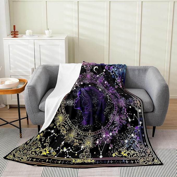 Feelyou Virgo Constellation Blanket Kids Astrology Plush Throw Blanket, Zodiac Psychedelic Flannel Fleece Blanket for Women Men Room Decor Horoscope Throw 50"x60" - Virgo Blanket for men