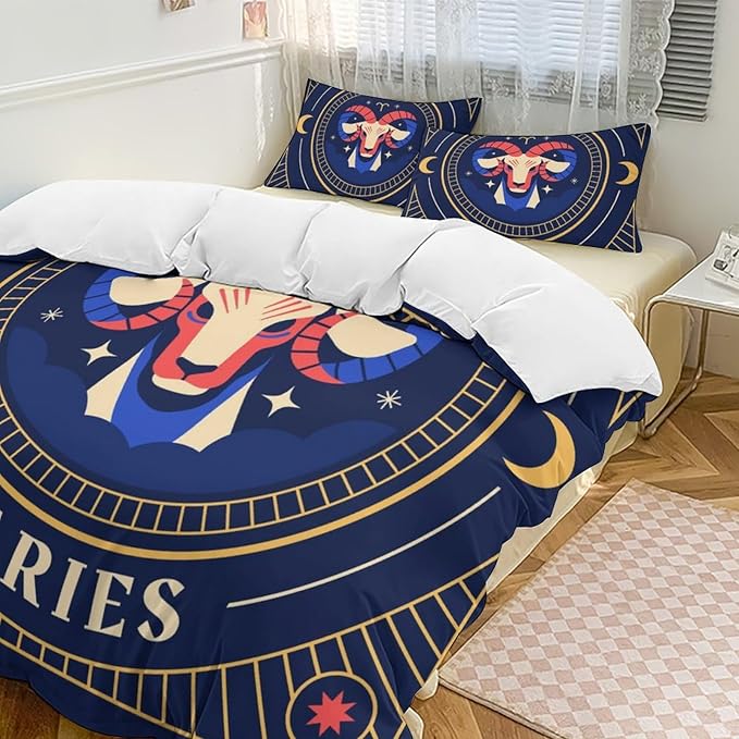 Constellation Zodiac Sign Aries Art Bedding Comforter Set King Size Comforter for Farmhouse King Bed Boho Lightweight Comforter King with 2 Pillow Shames(3 Pcs) 102"x90" - Aries Pillow for men