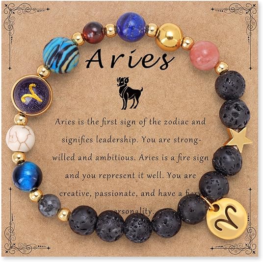 Zodiac Beaded Bracelets for Women, 12 Constellations Crystal Stone Bracelet for Birthday Zodiac Gifts, 18k Gold Constellation Charm Bracelet Jewellery - Aries Bracelet for men