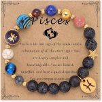 Zodiac Beaded Bracelets for Women, 12 Constellations Crystal Stone Bracelet for Birthday Zodiac Gifts, 18k Gold Constellation Charm Bracelet Jewellery - Pisces for men