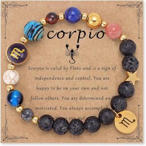 Zodiac Beaded Bracelets for Women, 12 Constellations Crystal Stone Bracelet for Birthday Zodiac Gifts, 18k Gold Constellation Charm Bracelet Jewellery - Scorpio Products for men