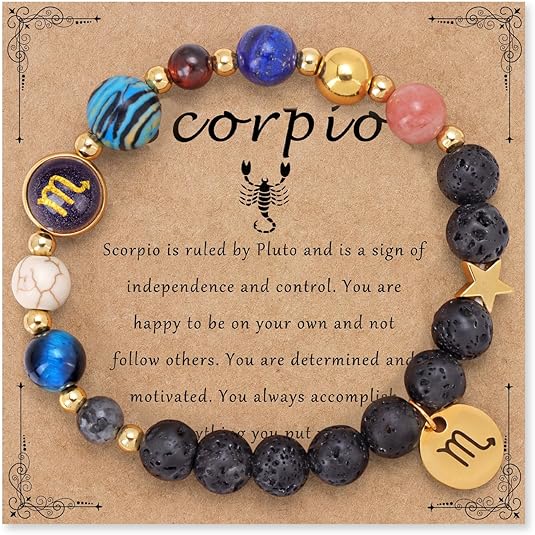 Zodiac Beaded Bracelets for Women, 12 Constellations Crystal Stone Bracelet for Birthday Zodiac Gifts, 18k Gold Constellation Charm Bracelet Jewellery - Scorpio Products for men