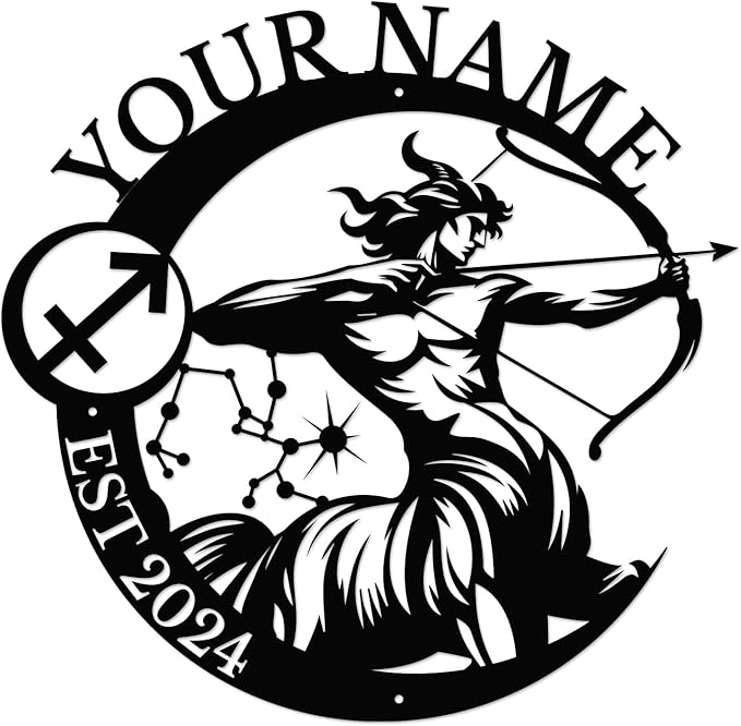 Personalized Custom Name Signs Constellation Art Metal Wall Decor,Constellation Star Signs Metal Decor,Constellation Black Home Outdoor Metal Plaques (Sagittarius) - Sagittarius Home Decor for men