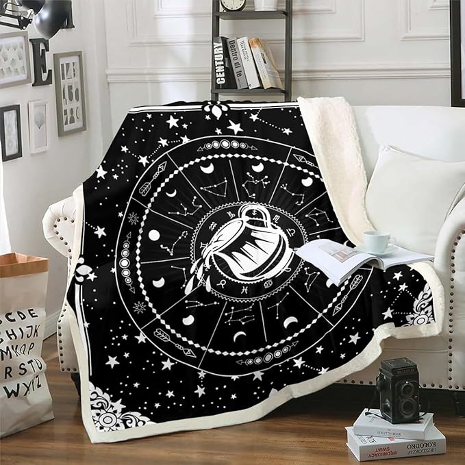 Erosebridal Aquarius Gifts for Women, Aquarius Zodiac Sign Blanket 12 Constellation Symbols Fleece Blanket Bohemian Moon Decorations Throw Blanket for Couch Bed Sofa Astrology Sherpa Blanket 60''X80'' - Aries Blanket for men