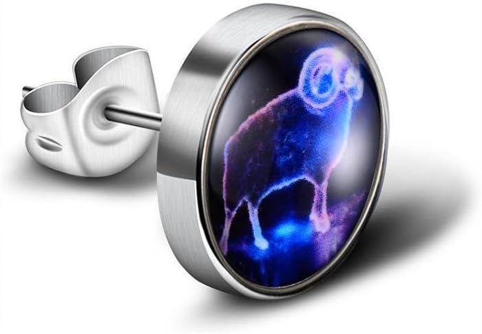Earrings For Men Women, Luminous Zodiac Earrings, Constellation Stud Earring For Women Astrology Horoscope Piercing Jewelry Zodiac Sign Birthday Jewelry Gifts - Aries Earrings for men