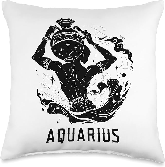 Aquarius Astrology Zodiac Sign Whimsical Astrological Symbol Throw Pillow - Aquarius Pillow for men