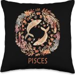 Pisces Sign Botanical Boho Astrological Zodiac Sign Throw Pillow - Pisces Pillow for men