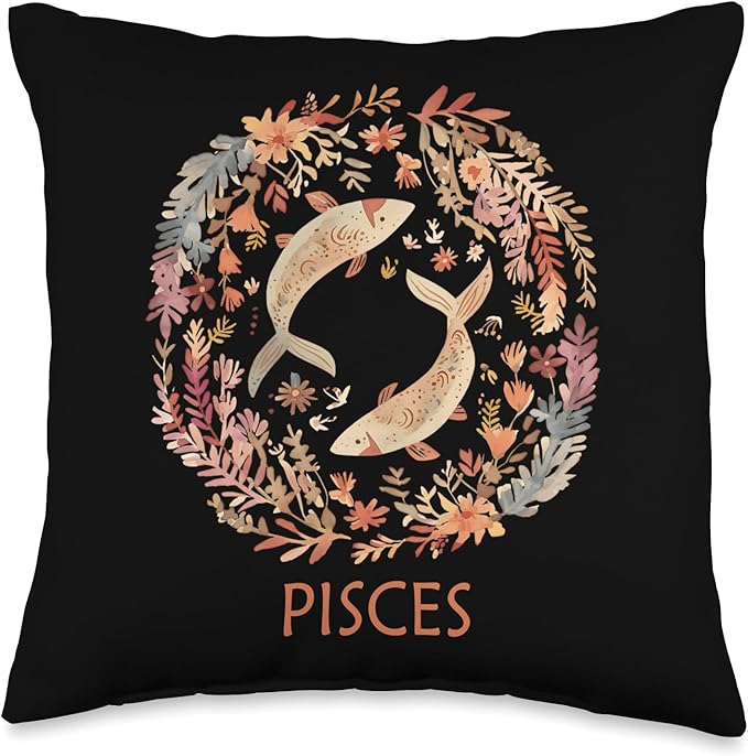 Pisces Sign Botanical Boho Astrological Zodiac Sign Throw Pillow - Pisces Pillow for men