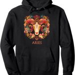 Aries Sign Floral Zodiac Boho Botanical Ram Astrology Pullover Hoodie - Aries Hoodie for men