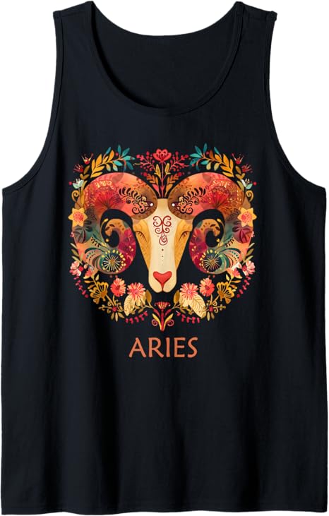 Aries Sign Floral Zodiac Boho Botanical Ram Astrology Tank Top - Aries T-Shirt for men