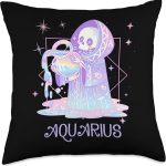 Kawaii Pastel Goth Zodiac Sign Astrology Celestial Aquarius Throw Pillow - Aquarius Pillow for men
