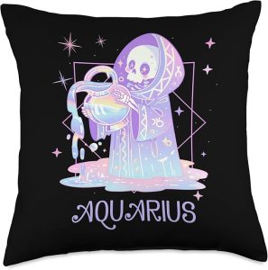 Kawaii Pastel Goth Zodiac Sign Astrology Celestial Aquarius Throw Pillow - Aquarius Pillow for men