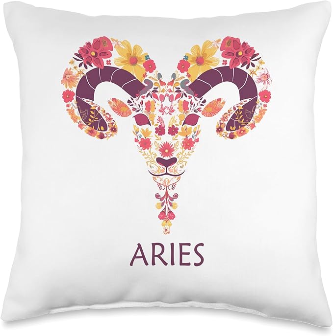 Floral Boho Zodiac Aries Sign Retro Botanical Astrology Throw Pillow - Aries Pillow for men