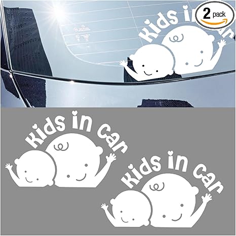 2PCS Kids in Car Sticker Decal, Baby on Board Car Decal, Baby on Board Sign for Car Safety Driving, Kids in Car Funny Vinyl Decal for Car Windows and Bumpers (White) - Aries Sticker for men