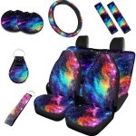 Colorful Starry Sky Print Car Seat Covers, Rainbow Art Galaxy Outer Space Universe Pattern Front Back Seat Cover Set of 10 Pack Ultra-Soft Universal Fit for Cars - Aquarius Car Seat Cover for men