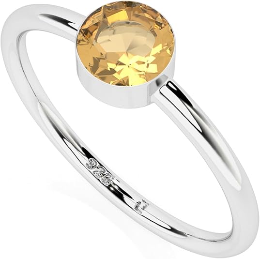 Natural Citrine Stackable Ring for Women in Sterling Silver, November Birthstone Jewelry Gifts for Her (Round, Oval, Pear) - Aries Ring for men