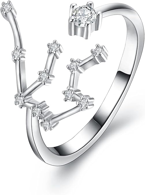 Elegant CZ Statement Adjustable Ring for Women Horoscope Zodiac 12 Constellation Astrology for Valentines Day/Birthday/Christmas - Aries Ring for men