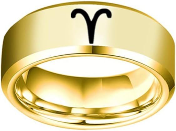 Men's Women's Stainless Steel 6MM Simple 12 Constellations Horoscope Zodiac Signs Wedding Band Ring - Aries Ring for men