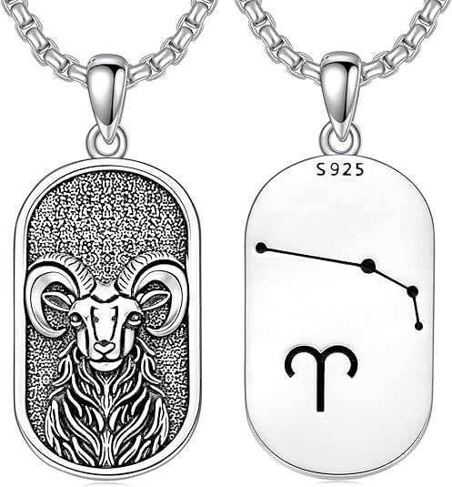Zodiac Necklace 925 Sterling Silver Constellation Necklace Zodiac Sign Necklaces Horoscope Jewelry Christmas Birthday Astrology Gifts for Women Men Unisex - Aries Necklace for men
