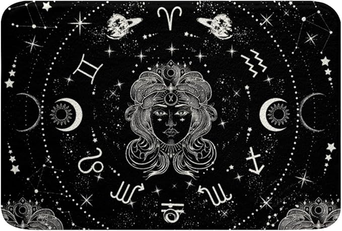 Erosebridal Constellation Bathroom Rugs 16"X 24", Starry Sky Virgo Bath Mat for Girls Women, Sun and Moon Doormats Floor Mats Zodiac Signs Astrology Galaxy Non Slip Bath Rug, Black White - Virgo Car Floor Mat for men