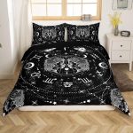 Erosebridal Sun and Moon Comforter Cover Queen, Constellation Gemini Duvet Cover for Kids Teens Adult, Zodiac Signs Astrology Bedding Set Starry Sky Galaxy Bed Cover with 2 Pillow Cases,Black White - Gemini Blanket for men