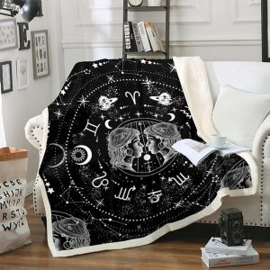 Erosebridal Sun and Moon Sherpa Blanket Throw Size, Constellation Gemini Throw Blanket for Kids Teens Adult, Zodiac Signs Astrology Fleece Blanket Starry Sky Galaxy Flannel Blanket, Black White - Gemini Blanket for men