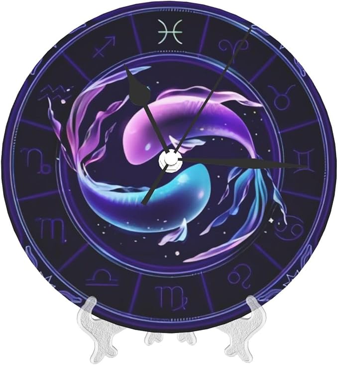 Pisces Zodiac Sign Astrology Constellations Round Wall Clock, Decorative Clocks Battery Operated Quartz Quiet Desk Clocks for Home Decor - Pisces Home Decor for men