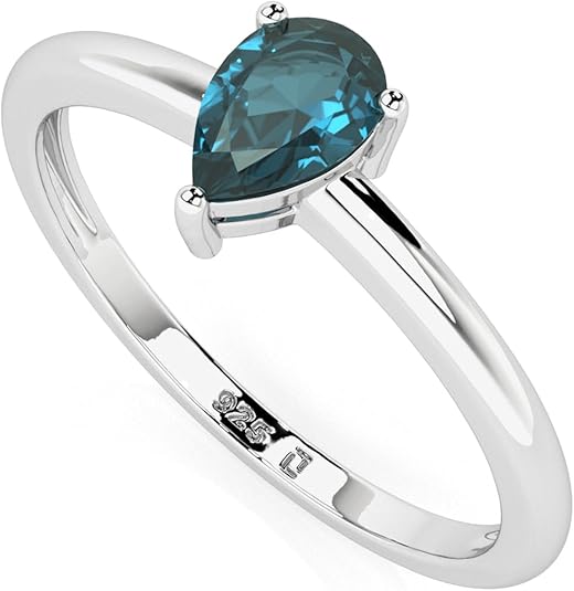 Natural London Blue Topaz Stackable Ring for Women in Sterling Silver, November Birthstone Jewelry Gifts for Her (Round, Oval, Pear) - Aries Ring for men