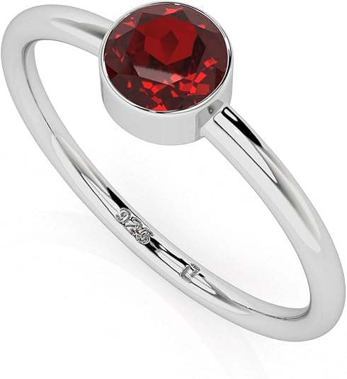 Natural Garnet Stackable Ring for Women in Sterling Silver, January Birthstone Jewelry Gifts for Her (Round, Oval, Pear) - Aries Ring for men