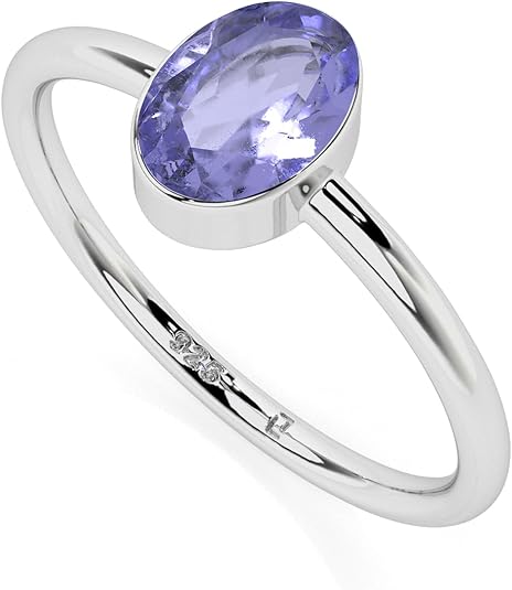 Natural Tanzanite Stackable Ring for Women in Sterling Silver, December Birthstone Jewelry Gifts for Her (Round, Oval, Pear) - Aries Ring for men