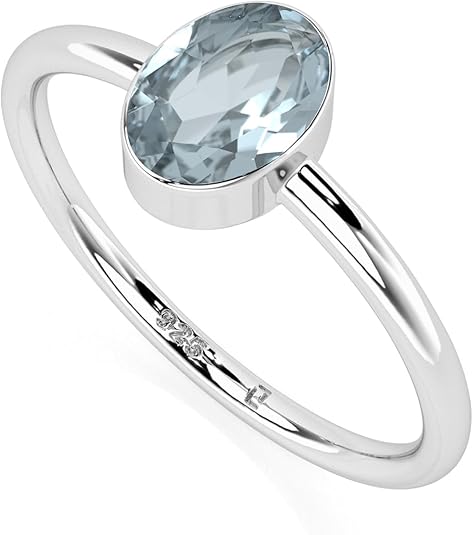 Natural Aquamarine Stackable Ring for Women in Sterling Silver, March Birthstone Jewelry Gifts for Her (Round, Oval, Pear) - Aries Ring for men