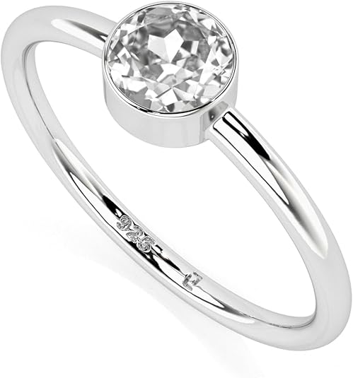 Natural White Topaz Stackable Ring for Women in Sterling Silver, April Birthstone Jewelry Gifts for Her (Round, Oval, Pear) - Aries Ring for men