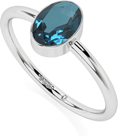 Natural London Blue Topaz Stackable Ring for Women in Sterling Silver, November Birthstone Jewelry Gifts for Her (Round, Oval, Pear) - Aries Ring for men