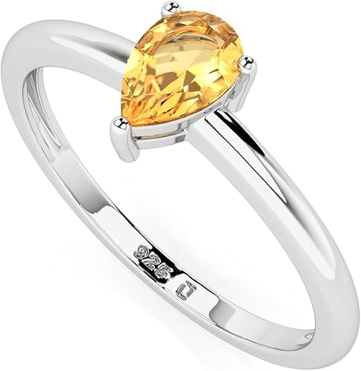 Natural Citrine Stackable Ring for Women in Sterling Silver, November Birthstone Jewelry Gifts for Her (Round, Oval, Pear) - Aries Ring for men