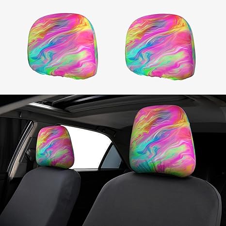 2 Pack Psychedelic Colorful Car Seat Headrest Cover Elastic, Cute Vintage Car Headrest Protector Seat Cover,Auto Front & Rear Seat Headrest Pads,Universal Fit,10x11 inch - Aquarius Car Seat Cover for men