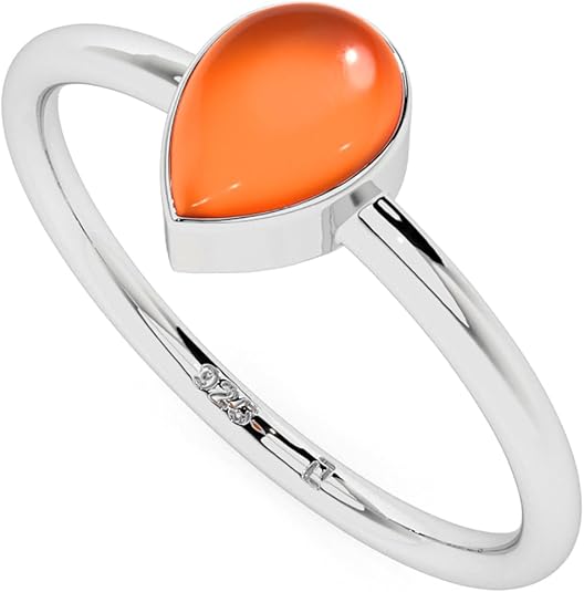 Natural Carnelian Stackable Ring for Women in Sterling Silver, July Birthstone Jewelry Gifts for Her (Round, Oval, Pear) - Aries Ring for men