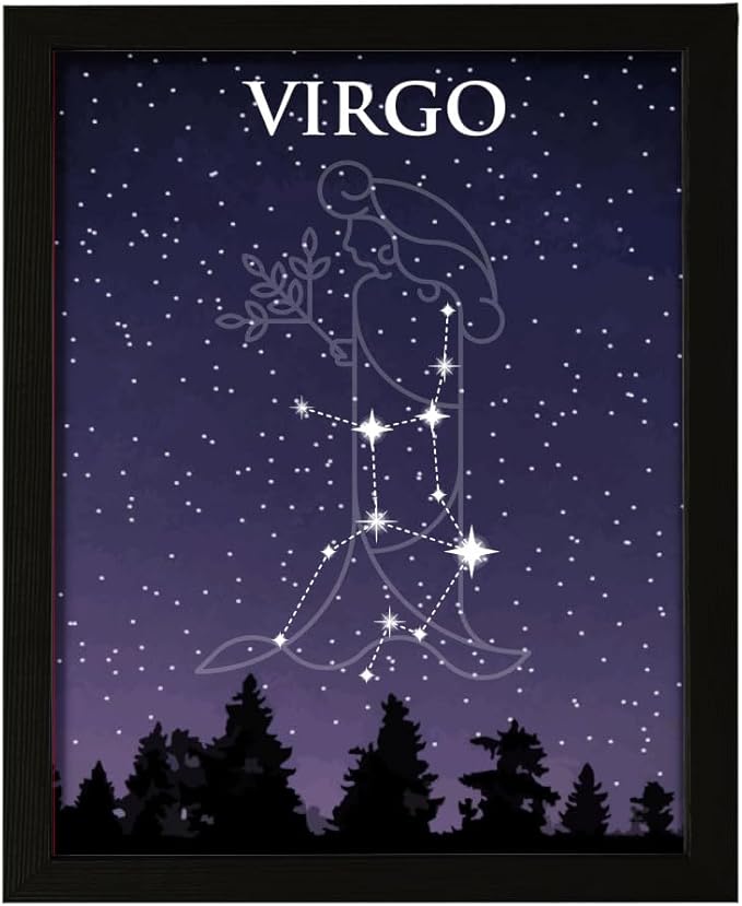 Designs ByLITA Virgo Zodiac Sign Night Sky, 8 x 10 Wall Print Inspirational (Unframed) | Home and Office Decor | Astrology Star Sign Bedroom Decor - Virgo Poster for men