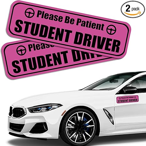 2PCS Student Driver Sticker Magnet for Car, New Driver Magnet Please Be Patient Highly Reflective Removable Student Driver Safety Sign Sticker for Car Door/Trunk/Hood/Bumper Decal(Pink) - Aries Sticker for men
