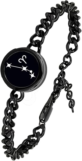 Single Bracelet– Long Distance Touch Bracelets Jewelry, Remote Smart Love Bracelet,Send SOS SMS Relationship Bracelets constellations for Couples Lovers Friends Valentine's Day Gifts Black / Silver - Aries Bracelet for men