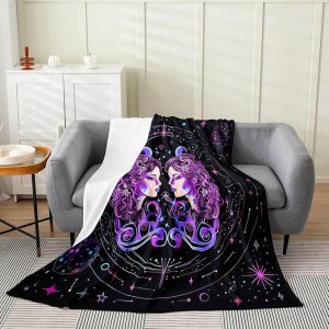 Gemini Print Fleece Blanket Throw 50x60 Boho Constellation Blanket for Kids Hippie Exotic Girl Flannel Blanket Bedroom Decor Mysterious Starry Galaxy Bed Blanket Lightweight - Gemini Blanket for men