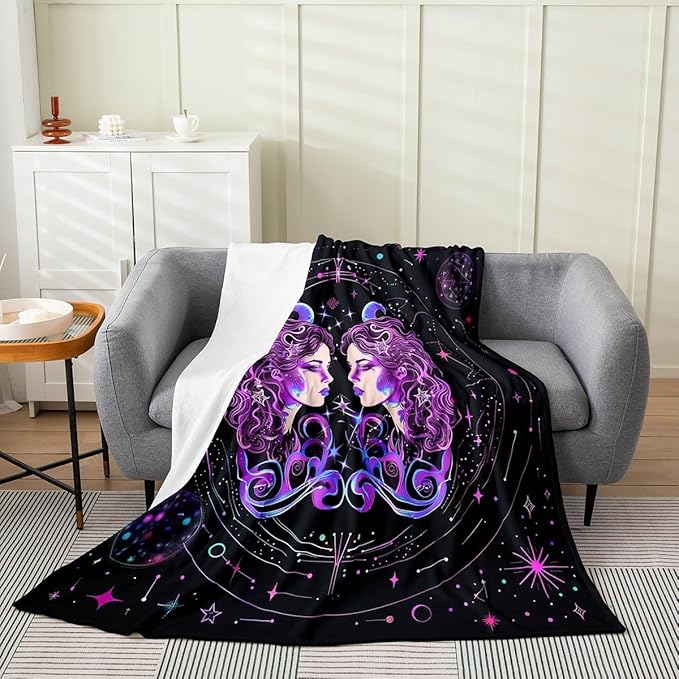 Gemini Print Fleece Blanket Throw 50x60 Boho Constellation Blanket for Kids Hippie Exotic Girl Flannel Blanket Bedroom Decor Mysterious Starry Galaxy Bed Blanket Lightweight - Gemini Blanket for men