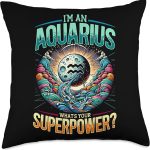 Aquarius Zodiac Sign Moon Astrology Star Sign Throw Pillow - Aquarius Pillow for men