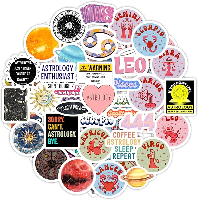 BulbaCraft 100Pcs Zodiac Sign Stickers, Astrology Stickers for Water Bottle and Laptop - Zodiac Party Favors & Decorations, Waterproof Vinyl Decals, Gifts for Women & Men - Aries Sticker for men