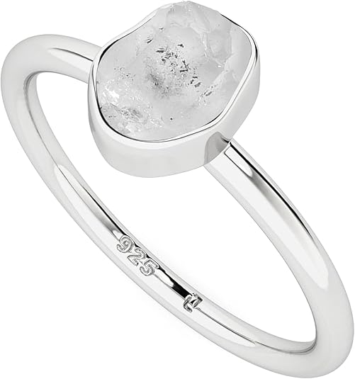 Natural Raw/Rough Gemstones Stackable Ring for Women in Sterling Silver, Birthstone Jewelry Gifts for Her (Bezel-Set) - Aries Ring for men