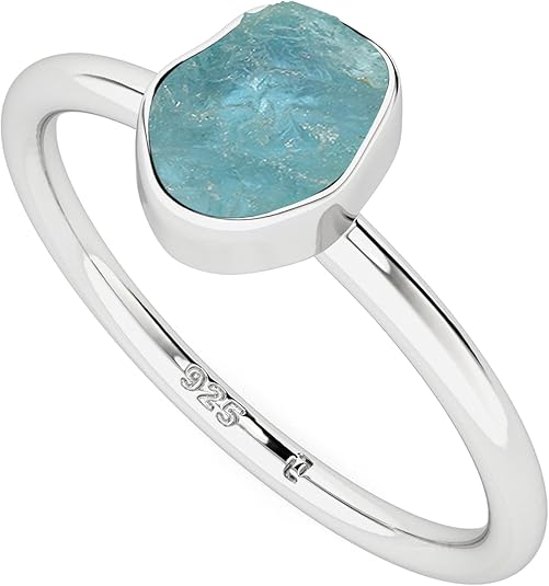 Natural Raw/Rough Gemstones Stackable Ring for Women in Sterling Silver, Birthstone Jewelry Gifts for Her (Bezel-Set) - Aries Ring for men