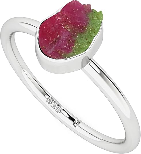 Natural Raw Gemstones Stackable Ring for Women in Sterling Silver, Birthstone Jewelry Gifts for Her (Bezel-Set) - Aries Ring for men