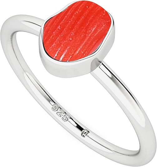 Natural Rough/Raw Gemstones Stackable Ring for Women in Sterling Silver, Birthstone Jewelry Gifts for Her (Bezel-Set) - Aries Ring for men