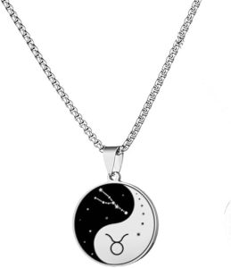 Men's Women's Stainless Steel Creative Taiji Bagua Yin Yang Pendant 12 Constellations Signet Zodiac Necklace - Taurus Products for men