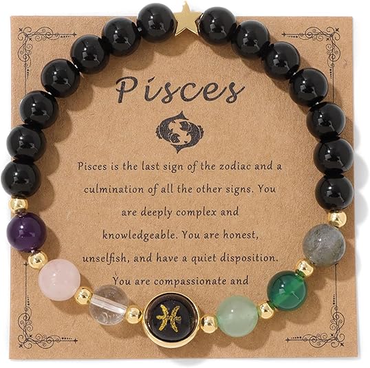 Zodiac Bracelets for Women 12 Constellations 8mm Healing Crystal Bracelet Mens Black Beaded Bracelets Natural Stone Bracelets Birthstone Gifts Zodiac Gifts for Women - Pisces for men